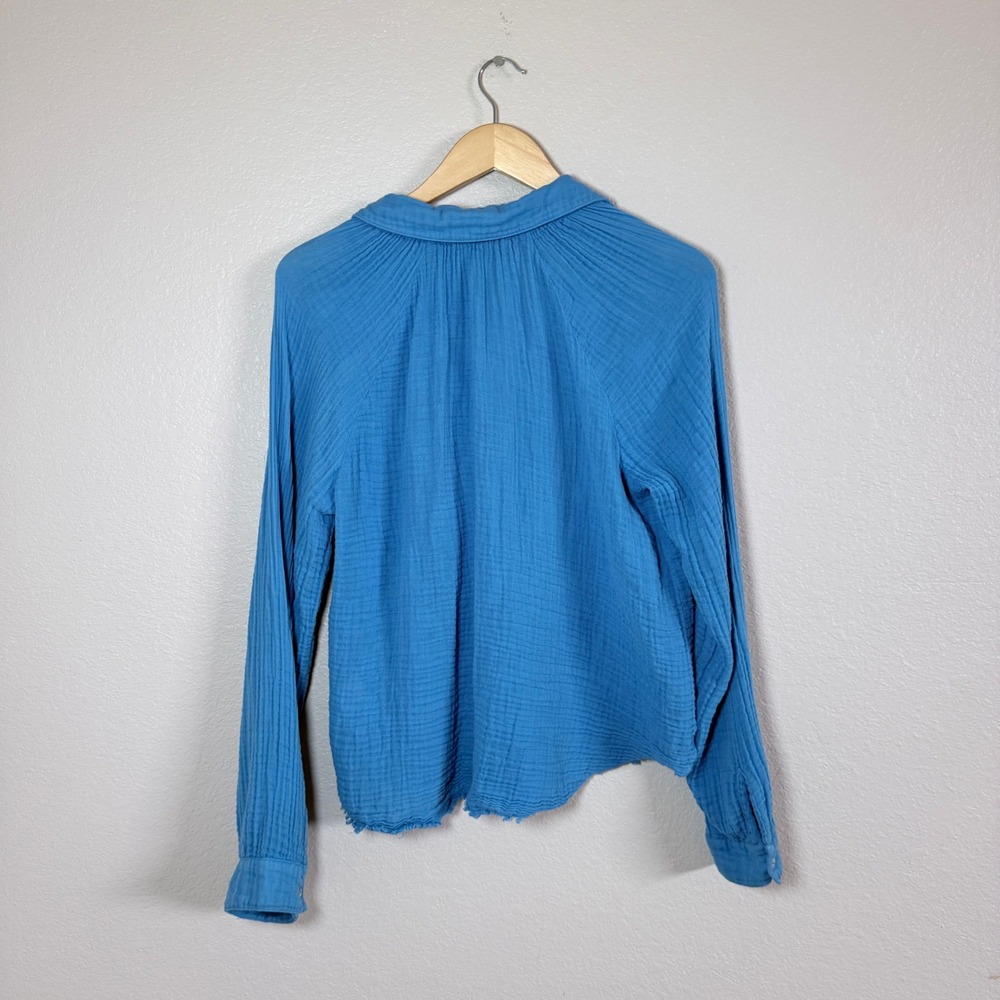 Michael Stars Blue Gauze Shirt Button Down Collared Long Sleeve Raw Hem Size S - Picture 8 of 8